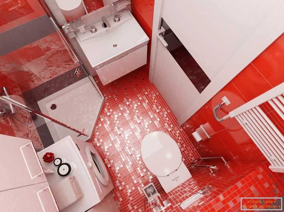 Projekt łazienki z czerwonymi akcentami - фото 4