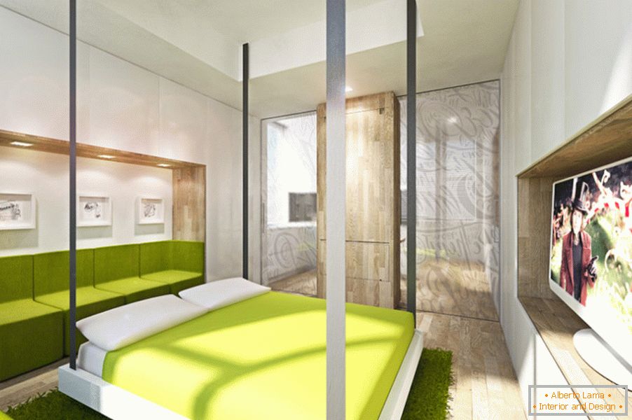 Transformator do projektowania mieszkania: łóżko w salonie