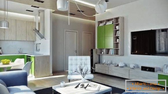Projekt małego apartamentu typu studio w Chruszczow - zdjęcia w nowoczesnym stylu