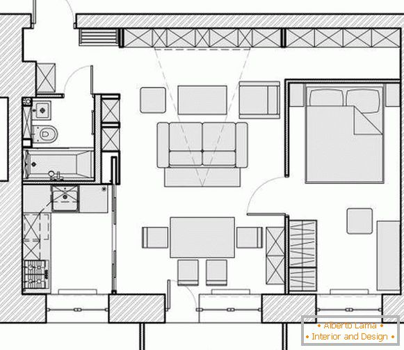 Projekt mieszkania 40 m kw - układ zdjęć pokoi