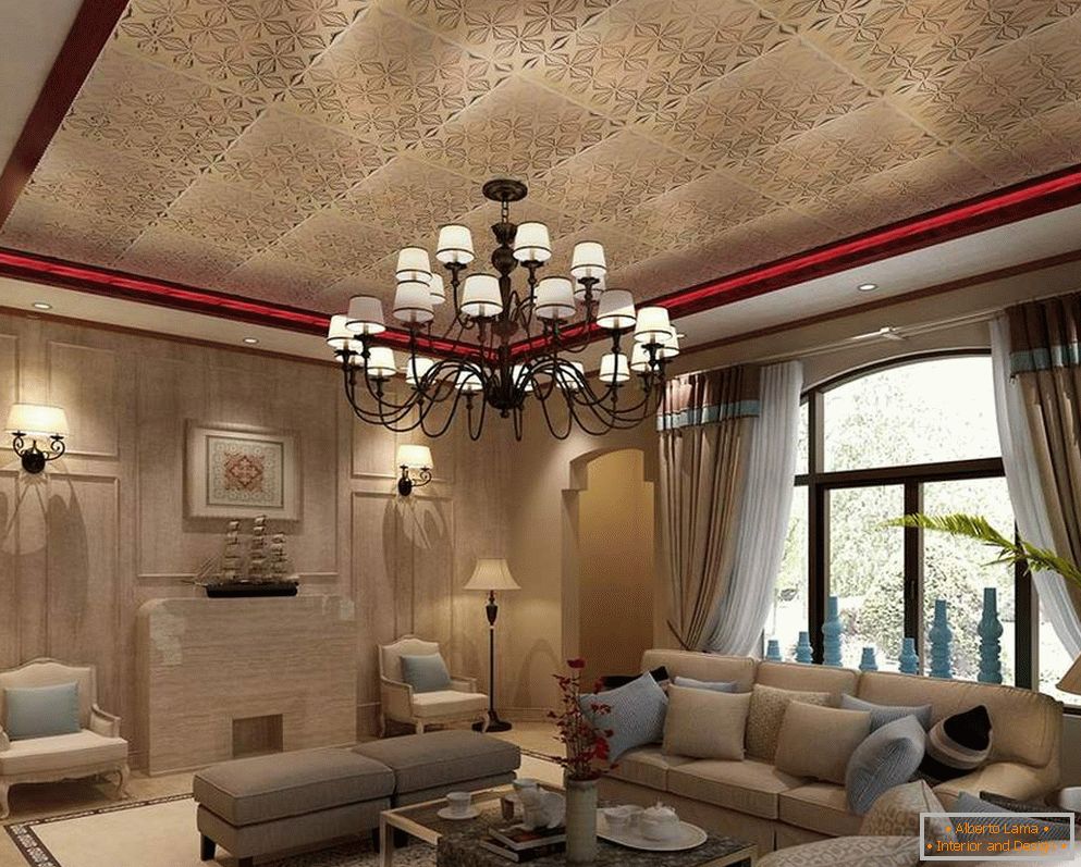 Salon w stylu klasycznym с высоким потолком