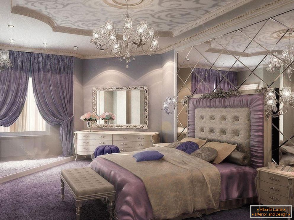 Liliowa sypialnia w klasycznym stylu