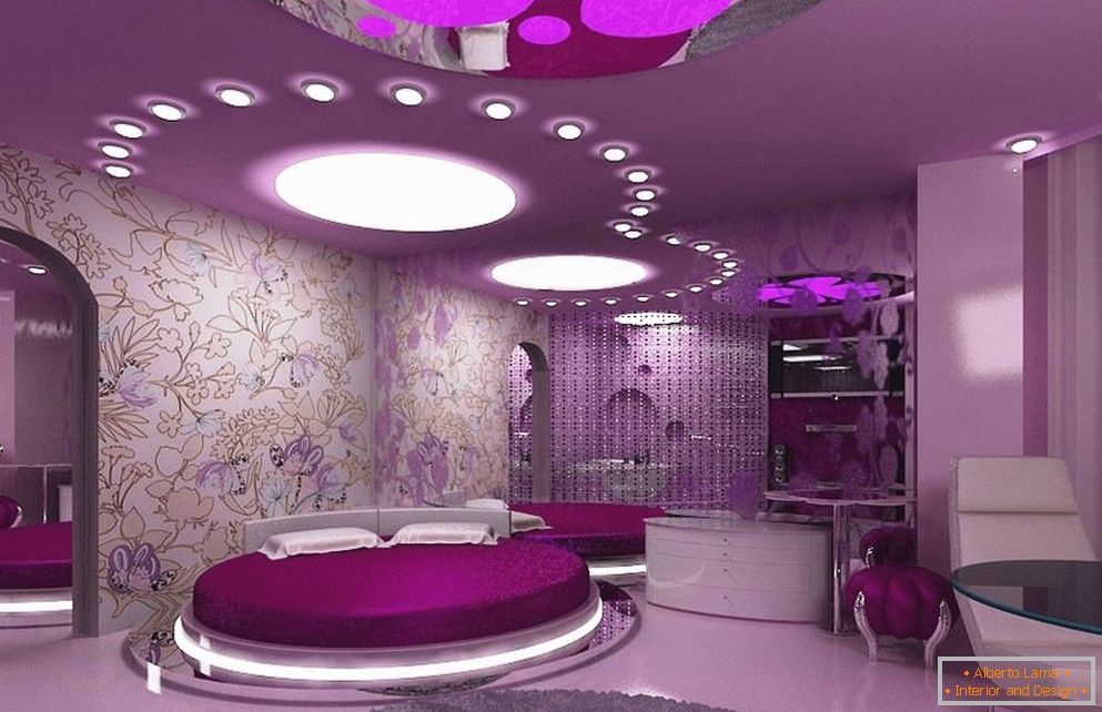 Fioletowa sypialnia w nowoczesnym stylu