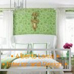 Stylowa sypialnia w kolorach zielonym i białym