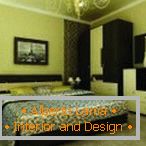 Eleganckie wnętrze sypialni w odcieniach zieleni i brązu