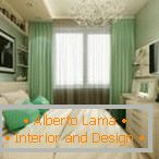 Eleganckie wnętrze sypialni w kolorach zielonym i białym