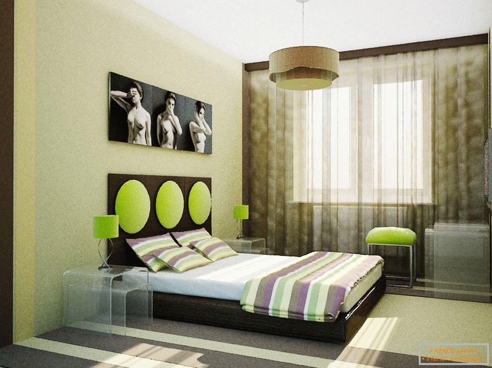 Niezwykły wystrój sypialni w beżowych, zielonych kolorach