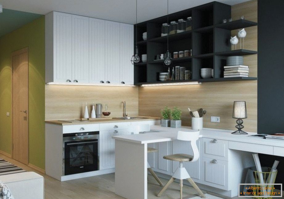 Powierzchnia kuchni w apartamencie typu studio 22 m2