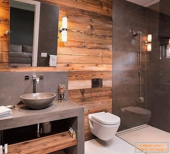Drewniana ściana w łazience