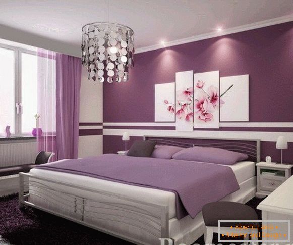 Fioletowe kolory we wnętrzu sypialni
