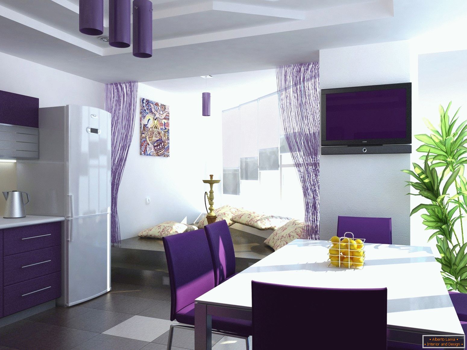 Fioletowy kolor we wnętrzu kuchni