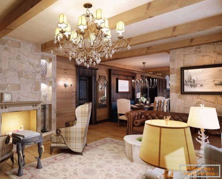 Salon w stylu chalet - 70 zdjęć oryginalnego projektu