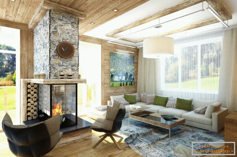 Salon w stylu chalet - 70 zdjęć oryginalnego projektu