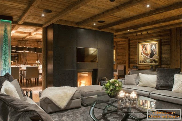 Salon w stylu chalet - 70 zdjęć oryginalnego projektu