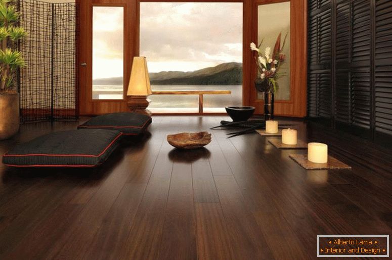 chłodno-ciemny-drewno-podłoga-z-otomana-do-salonu-w stylu japońskim-urządzony-naturalny-roślin-i-żyrandol-lampa-jako-dekoracja-sufit-design-awesome-japan-wnętrze-design-wnętrza -szkola-jak