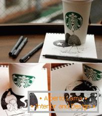 Ilustracje Tomoko Sintani na okularach Starbucks
