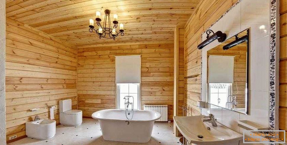 Łazienka w domu z drewna