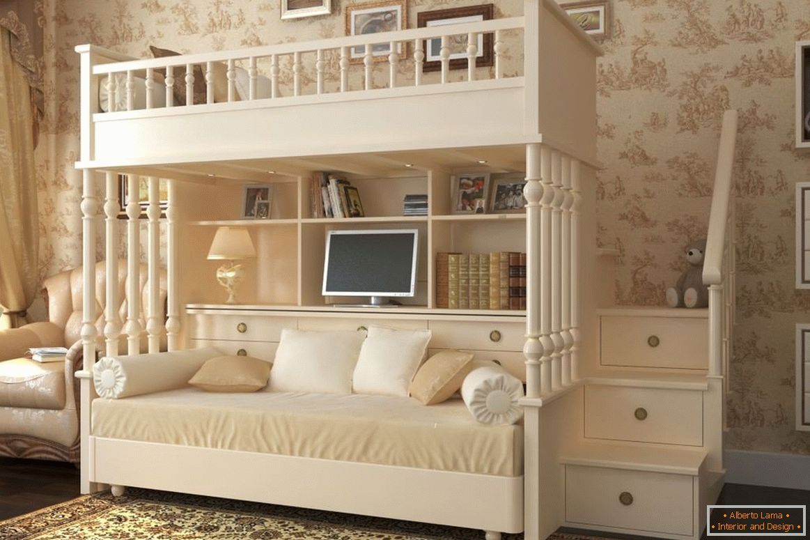 Podwójne łóżko w pokoju dziecinnym
