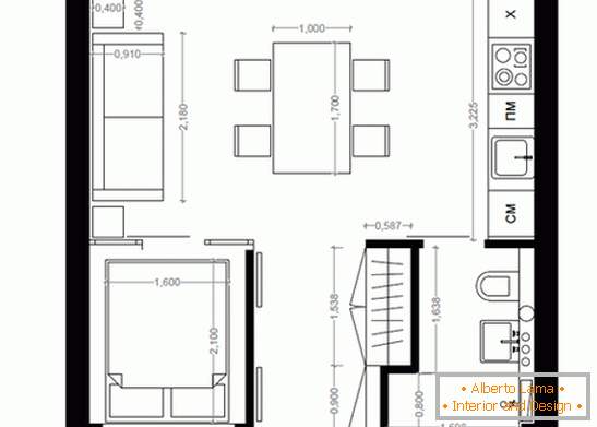 Planujировка двухкомнатной квартиры в стиле лофт