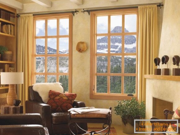 Projekt okna w salonie - zdjęcie drewnianych okien