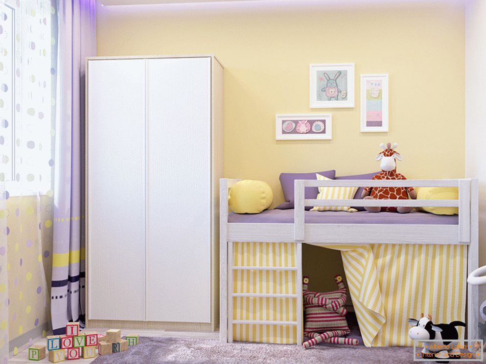 Żółte ściany w małym pokoju dziecięcym