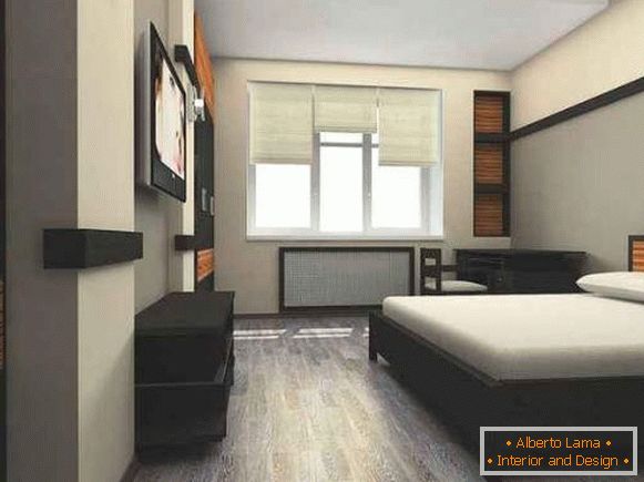 Projekt sypialni dwupokojowego mieszkania w stylu minimalistycznym
