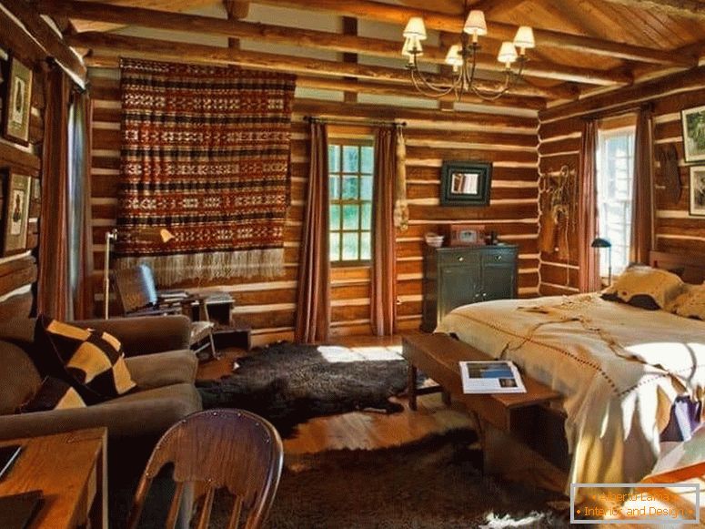 Sypialnia w wiejskim domu w stylu kraju