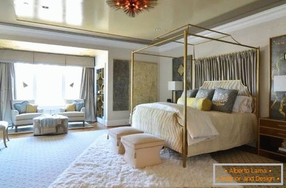 Elegancki sufit napinany z metalicznym efektem w stylu sypialni