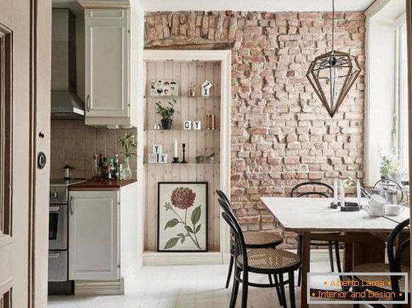 Jak wyglądać ceglaną ścianę we wnętrzu kuchni