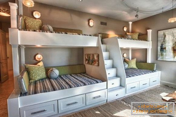 Łóżko piętrowe z szufladami dla 4 dzieci