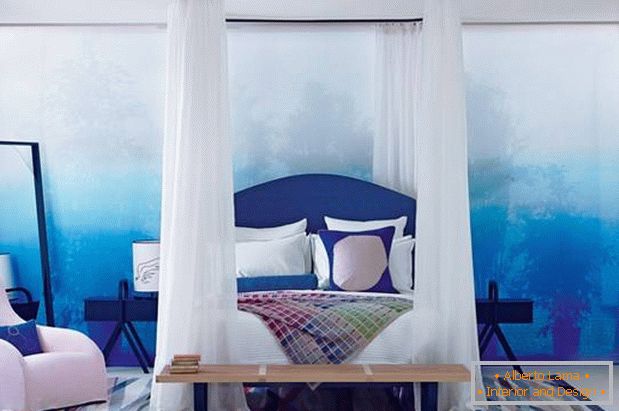 Sypialnia w niebieskich kolorach