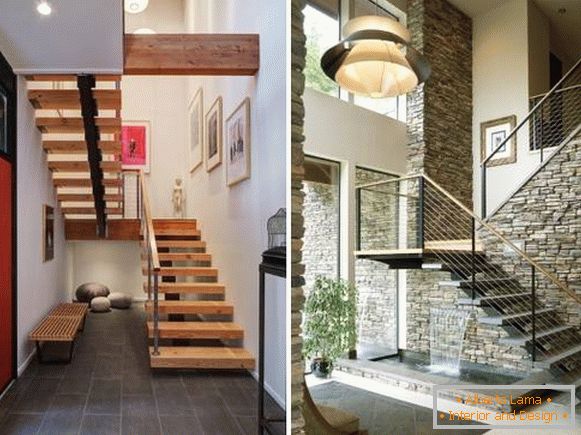 Metalowe schody w domu - zdjęcie z drewnianymi schodami