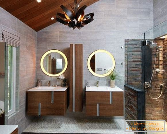 Piękne łazienki - zdjęcia z drewna i kamienia