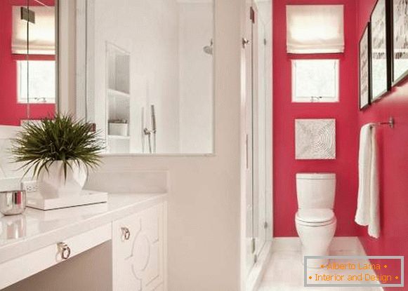 Piękna mała łazienka - zdjęcie w kolorze białym i różowym