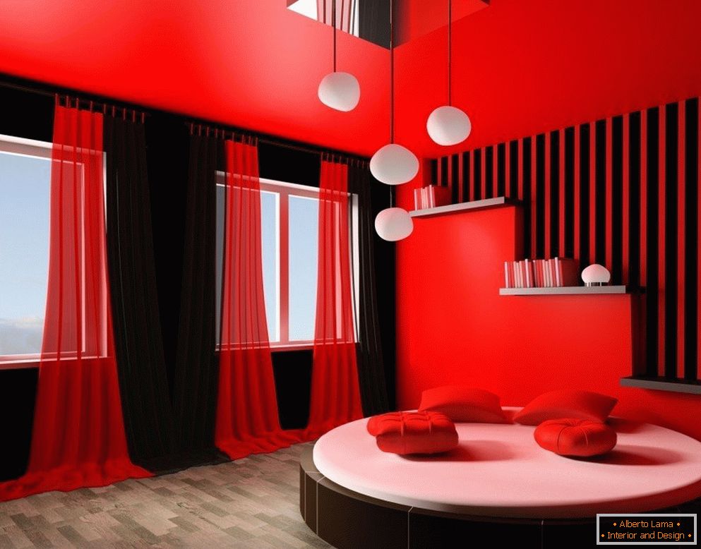 Czerwono-czarne wnętrze pokoju