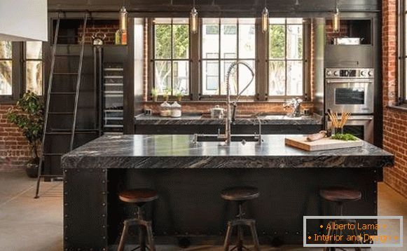 Styl Loft - kuchnia w kolorze czarnym z cegły