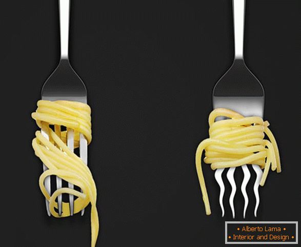 Widelec z zakrzywionymi zębami do spaghetti
