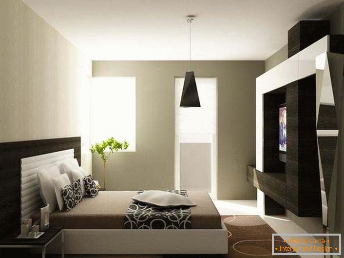 Sypialnia w stylu high-tech może być przytulna i rodzinna, najważniejsze jest, aby wybrać odpowiedni kolor.