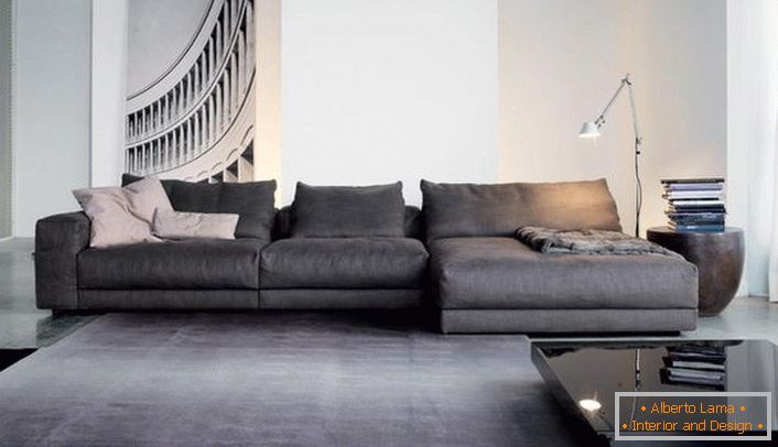 Przytulne kanapy modułowe do wnętrza salonu w stylu minimalizmu. Baggy modułowa konstrukcja wygładza rygor przestronnego salonu.
