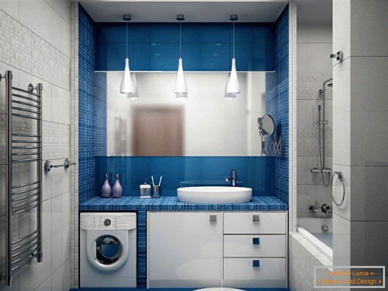 bardzo harmonijnie zaplanowany pokój z łazienką w kolorze biało-niebieskim
