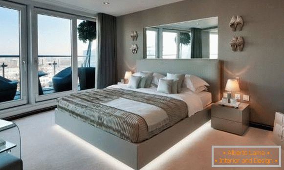 Projekt sypialni z łóżkiem z oświetleniem Led