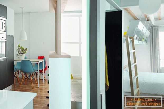 Projekt mini apartament: kuchnia i sypialnia
