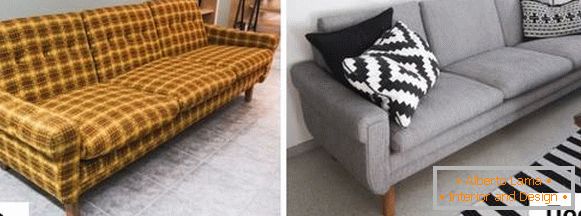 Wyciąganie mebli tapicerowanych - zdjęcie starej sofy przed i po