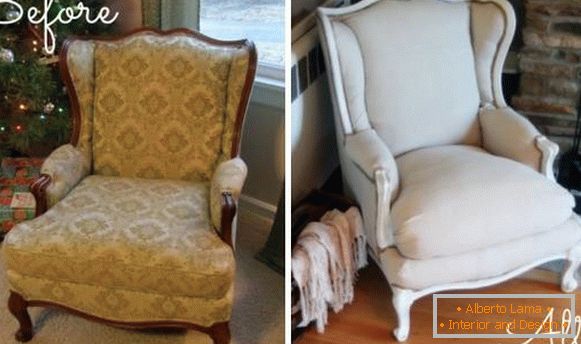Przywrócenie mebli tapicerowanych - zdjęcie fotela przed i po naprawie