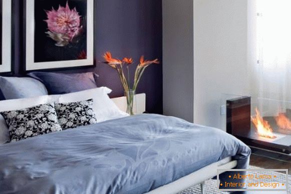Wnętrze sypialni w fioletowych odcieniach - zdjęcia fioletowych ścian