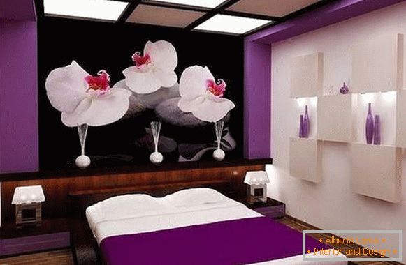 Jasny fioletowy kolor i tapeta w stylu sypialni