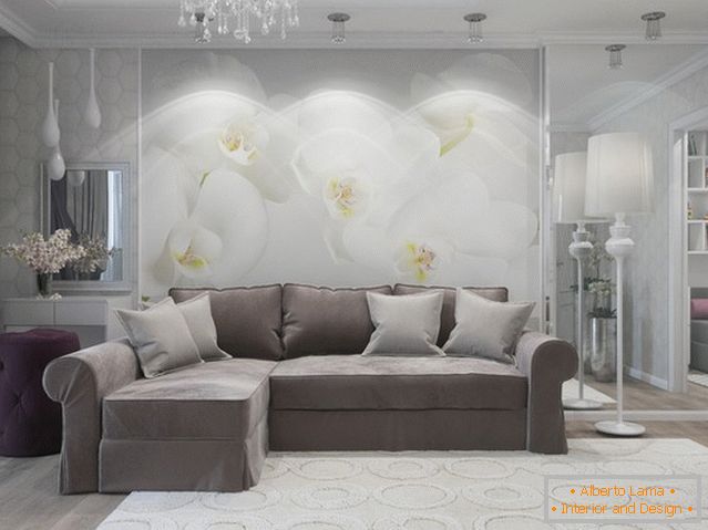 Malowanie z kwiatów w ścianie w salonie