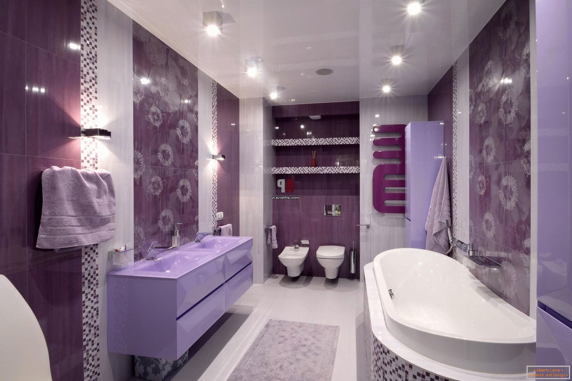 Luksusowy design łazienki w kwiatach bzu