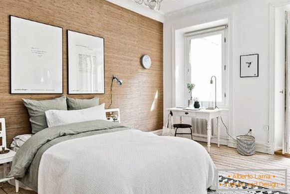 Projekt dwupokojowego mieszkania w skandynawskim stylu - sypialnia z fotografią