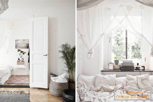 Skandynawskie wnętrze sypialni w małym mieszkaniu